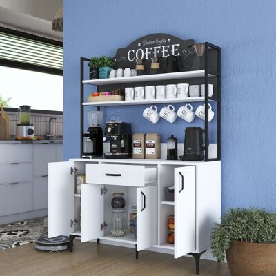 DMORA Credenza Camino, Madia 4 Ripiani, Un Cassetto, 4 Ante, 120x40x184h Cm Bianco DMORA Credenza Camino, Madia 4 Ripiani, Un Cassetto, 4 Ante, 120x40x184h Cm Bianco