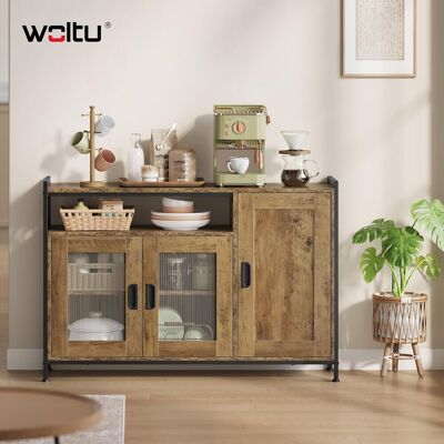 WOLTU Credenza Da Cucina, Mobile Buffet Da Terra Con 3 Ante E 2 Ripiani Regolabile, Per Sala Da Pranzo, Cucina, Salotto, Ingresso, Effetto Legno Marrone WOLTU Credenza Da Cucina, Mobile Buffet Da Terra Con 3 Ante E 2 Ripiani Regolabile, Per Sala Da Pranzo, Cucina, Salotto, Ingresso, Effetto Legno Marrone