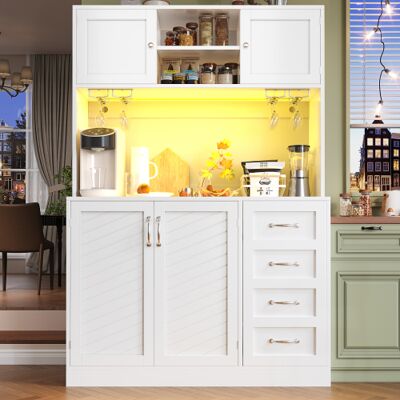 OKWISH Credenza 120x40x188 Cm, Buffet, Mobile Contenitore, Con Illuminazione Led, Scaffale Per Snack E Porta Bevande, 4 Ante E 2 Ampi Cassetti - Bianco OKWISH Credenza 120x40x188 Cm, Buffet, Mobile Contenitore, Con Illuminazione Led, Scaffale Per Snack E Porta Bevande, 4 Ante E 2 Ampi Cassetti - Bianco