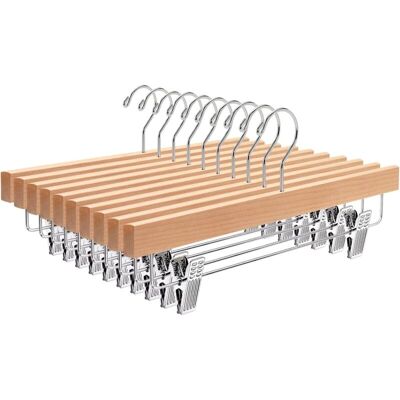 DPZO Set Di 10 Grucce In Legno Naturale Da 32 Cm Per Pantaloni, Gonne, Calze, Biancheria Intima, Con Clip Antiscivolo. DPZO Set Di 10 Grucce In Legno Naturale Da 32 Cm Per Pantaloni, Gonne, Calze, Biancheria Intima, Con Clip Antiscivolo.
