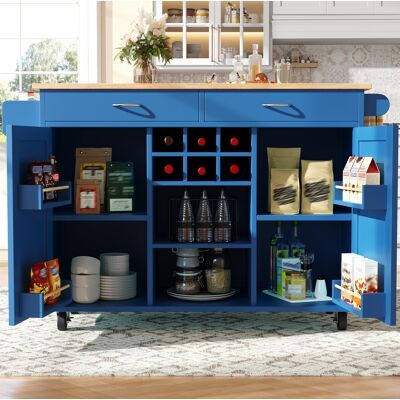 COVREO Isola Da Cucina 102x45x92 Cm Blu In Mdf E Metallo Con Ruote, Portabottiglie E Ripiani Regolabili COVREO Isola Da Cucina 102x45x92 Cm Blu In Mdf E Metallo Con Ruote, Portabottiglie E Ripiani Regolabili
