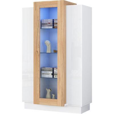 ELVMI Vetrina Con 3 Ante, 4 Livelli E Led Usb Per Soggiorno, In Pannello Di Particelle, 74 × 40 × 120 Cm, Bianco ELVMI Vetrina Con 3 Ante, 4 Livelli E Led Usb Per Soggiorno, In Pannello Di Particelle, 74 × 40 × 120 Cm, Bianco
