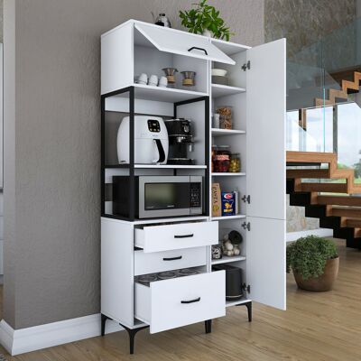 DMORA Credenza Lotzorai, Madia 8 Ripiani, 3 Cassetti, 2 Ante, 100x40x199h Cm Bianco DMORA Credenza Lotzorai, Madia 8 Ripiani, 3 Cassetti, 2 Ante, 100x40x199h Cm Bianco