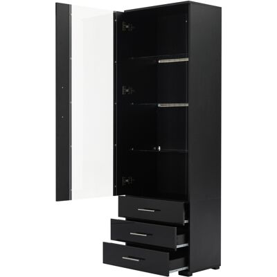 STILVORA Vetrina Con 1 Anta E 3 Cassetti Con Led, Frontale Lucido, Per Soggiorno In Mdf, Nero, 60 × 35 × 180 Cm STILVORA Vetrina Con 1 Anta E 3 Cassetti Con Led, Frontale Lucido, Per Soggiorno In Mdf, Nero, 60 × 35 × 180 Cm