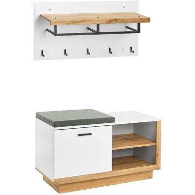 BELIANI Set Da Ingresso: Mobile Portaoggetti Con Panca Porta Scarpe E Ganci Appendiabiti, Bianco Corowa BELIANI Set Da Ingresso: Mobile Portaoggetti Con Panca Porta Scarpe E Ganci Appendiabiti, Bianco Corowa
