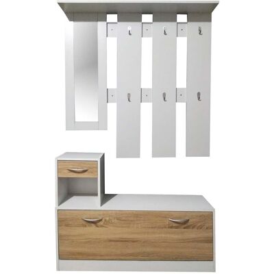 GIORDANOSHOP Mobile Per Ingresso Scarpiera Appendiabiti E Specchio In Legno Truciolare Bianco E 3d Sonoma GIORDANOSHOP Mobile Per Ingresso Scarpiera Appendiabiti E Specchio In Legno Truciolare Bianco E 3d Sonoma
