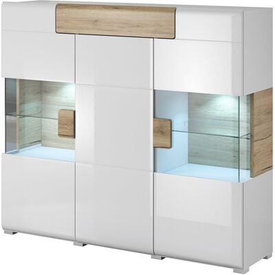 MEUBLORAMA Buffet Xl150cm Collezione Ohio. Illuminazione Led Integrata. Colori Bianco E Rovere. MEUBLORAMA Buffet Xl150cm Collezione Ohio. Illuminazione Led Integrata. Colori Bianco E Rovere.