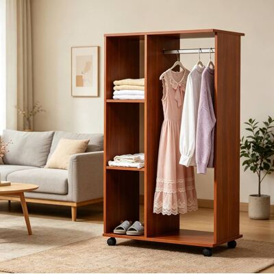 OKMYHOME Armadio Aperto Mobile 80 X 40 X 128 Cm Con Asta E 3 Ripiani, Noce OKMYHOME Armadio Aperto Mobile 80 X 40 X 128 Cm Con Asta E 3 Ripiani, Noce