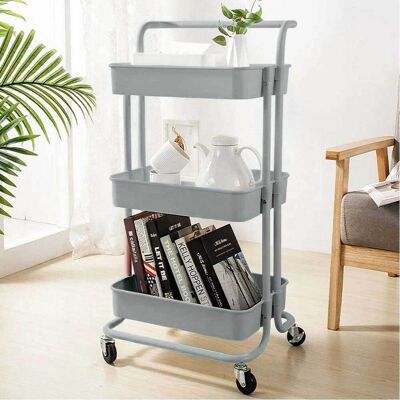 BAKAJI Carrello Trolley Cucina In Metallo 3 Ripiani 43x36x85 4 Ruote Salvaspazio Grigio BAKAJI Carrello Trolley Cucina In Metallo 3 Ripiani 43x36x85 4 Ruote Salvaspazio Grigio