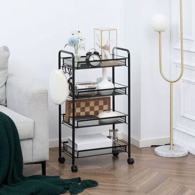 PZCC Carrello Con Ruote E 4 Cestini Sospesi, Carrello Di Servizio Su Ruote, Mobile, Ganci Rimovibili, Acciaio, 45 X 26,5 X 84 Cm, Nero PZCC Carrello Con Ruote E 4 Cestini Sospesi, Carrello Di Servizio Su Ruote, Mobile, Ganci Rimovibili, Acciaio, 45 X 26,5 X 84 Cm, Nero