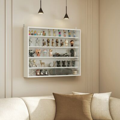 PZCC Vetrina A Muro In Legno Con Ripiani Regolabili E 2 Ante Scorrevoli In Vetro, 80x9,5x60 Cm, Colore Bianco. PZCC Vetrina A Muro In Legno Con Ripiani Regolabili E 2 Ante Scorrevoli In Vetro, 80x9,5x60 Cm, Colore Bianco.