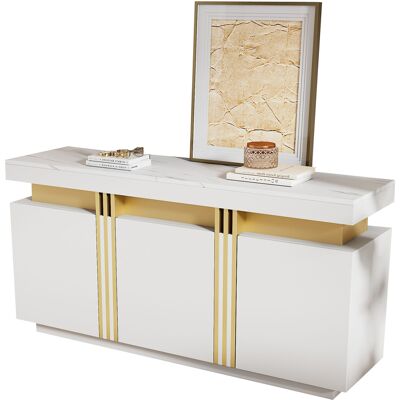 ELVMI Madia Con 3 Ante, 6 Scomparti E Ripiani Regolabili Per Soggiorno In Pannello Di Particelle 140 × 38 × 70 Cm Bianco ELVMI Madia Con 3 Ante, 6 Scomparti E Ripiani Regolabili Per Soggiorno In Pannello Di Particelle 140 × 38 × 70 Cm Bianco