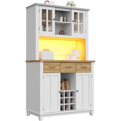 STILVORA Credenza Alta Da Cucina Con 6 Vani, Portabottiglie Per 9 Bottiglie E Led, Per Cucina, In Mdf, 106 X 40 X 179,5 Cm, Bianco STILVORA Credenza Alta Da Cucina Con 6 Vani, Portabottiglie Per 9 Bottiglie E Led, Per Cucina, In Mdf, 106 X 40 X 179,5 Cm, Bianco