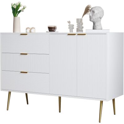 XISRENS Credenza, Mobile Da Soggiorno Con Ante E Cassetti, Ripiani Interni, Cassettiera Con Maniglie E Gambe Dorate XISRENS Credenza, Mobile Da Soggiorno Con Ante E Cassetti, Ripiani Interni, Cassettiera Con Maniglie E Gambe Dorate