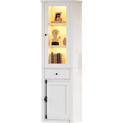 STILVORA Vetrina Con 2 Ante, 1 Cassetto E Ripiani, Led, In Pannelli Di Particelle, Bianco, 55 × 40 × 200 Cm STILVORA Vetrina Con 2 Ante, 1 Cassetto E Ripiani, Led, In Pannelli Di Particelle, Bianco, 55 × 40 × 200 Cm