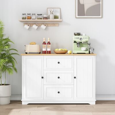 DREAMMESPACE Credenza Da Soggiorno E Cucina - 126x40x86 Cm - 3 Cassetti, 2 Ante, Tipo Frigorifero, Sistema Di Stoccaggio Intelligente - Legno Bianco E Naturale DREAMMESPACE Credenza Da Soggiorno E Cucina - 126x40x86 Cm - 3 Cassetti, 2 Ante, Tipo Frigorifero, Sistema Di Stoccaggio Intelligente - Legno Bianco E Naturale