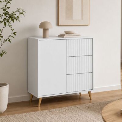 DMORA Credenza Lemihapa, Madia 3 Cassetti, Apertura Battente, Scorrevole, Un'anta, 91x40x98h Cm Bianco DMORA Credenza Lemihapa, Madia 3 Cassetti, Apertura Battente, Scorrevole, Un'anta, 91x40x98h Cm Bianco