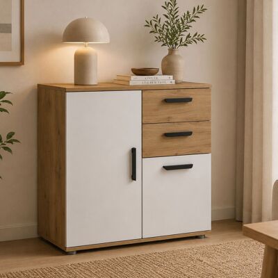 DMORA Credenza Leretifa, Madia 2 Cassetti, Un Ripiano, Apertura Battente, Scorrevole, 71x33x75h Cm Marrone Rovere DMORA Credenza Leretifa, Madia 2 Cassetti, Un Ripiano, Apertura Battente, Scorrevole, 71x33x75h Cm Marrone Rovere