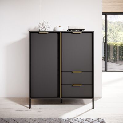 DMORA Credenza Hameno, Madia 2 Cassetti, 3 Ripiani, Apertura Battente, Scorrevole, 103x40x123h Cm Nero Antracite DMORA Credenza Hameno, Madia 2 Cassetti, 3 Ripiani, Apertura Battente, Scorrevole, 103x40x123h Cm Nero Antracite