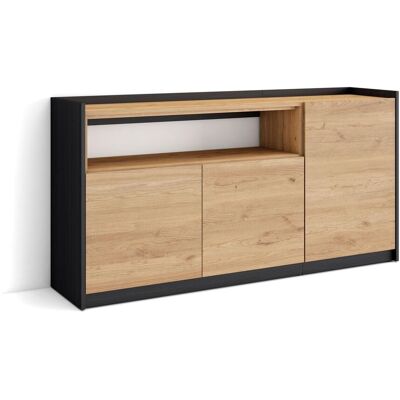 SKRAUT HOME - Credenza, Mobile, Cucina, Madia, 156x37x80cm, 3 Porte, Rovere E Nero SKRAUT HOME - Credenza, Mobile, Cucina, Madia, 156x37x80cm, 3 Porte, Rovere E Nero
