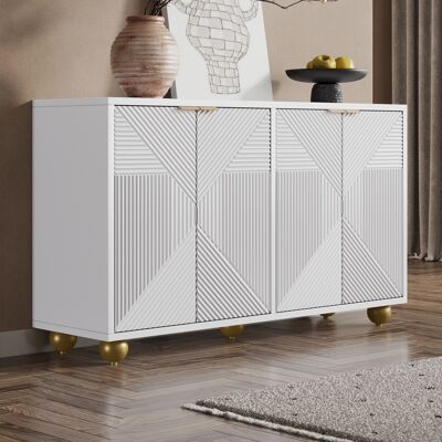 SOLKVUNZA Credenza Madia 120 Cm Bianca, 4 Ante Scolpite E Dettagli Dorati, Mobile Design Moderno Vintage, Ripiani Regolabili, Mobile Contenitore Per Soggiorno SOLKVUNZA Credenza Madia 120 Cm Bianca, 4 Ante Scolpite E Dettagli Dorati, Mobile Design Moderno Vintage, Ripiani Regolabili, Mobile Contenitore Per Soggiorno