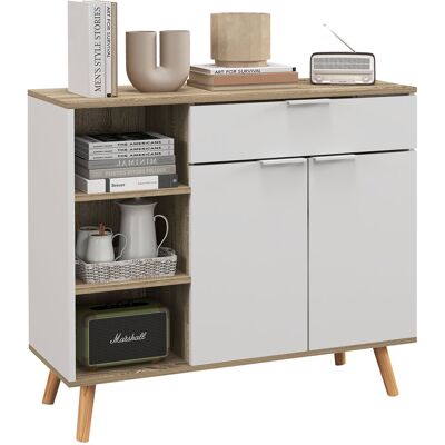 BEYAMIS Mobile Salvaspazio Multifunzionale Con 3 Vani, Armadietto E Cassetto, In Impiallacciatura E Legno Di Pino, 95x35x85 Cm, Bianco E Legno BEYAMIS Mobile Salvaspazio Multifunzionale Con 3 Vani, Armadietto E Cassetto, In Impiallacciatura E Legno Di Pino, 95x35x85 Cm, Bianco E Legno