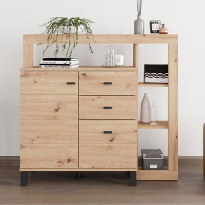 DMORA Credenza Coloni, Madia 3 Cassetti, 4 Ripiani, Apertura Battente, Scorrevole, 106x35x101h Cm Marrone Rovere Nodi DMORA Credenza Coloni, Madia 3 Cassetti, 4 Ripiani, Apertura Battente, Scorrevole, 106x35x101h Cm Marrone Rovere Nodi