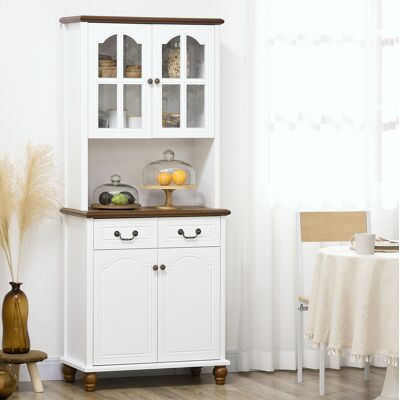COVREO Credenza Da Cucina 76x38x182 Cm Bianca In Mdf Con Vetrina, 2 Cassetti E Protezione Antiribaltamento COVREO Credenza Da Cucina 76x38x182 Cm Bianca In Mdf Con Vetrina, 2 Cassetti E Protezione Antiribaltamento