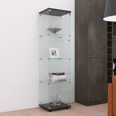 SOLKVUNZA Vetrina In Vetro A 4 Livelli - Libreria Espositiva Con Anta Con Serratura - Vetro Temperato E Metallo - Nero SOLKVUNZA Vetrina In Vetro A 4 Livelli - Libreria Espositiva Con Anta Con Serratura - Vetro Temperato E Metallo - Nero