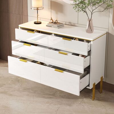 MODENVIE Madia Con 6 Cassetti, Frontali Lucidi, Per Soggiorno Sala Da Pranzo Ingresso, Pannello Truciolare, Bianco 120×40×85,5 Cm MODENVIE Madia Con 6 Cassetti, Frontali Lucidi, Per Soggiorno Sala Da Pranzo Ingresso, Pannello Truciolare, Bianco 120×40×85,5 Cm