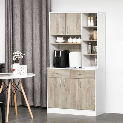 PZCC Mobile Buffet Dispensa Cucina, Ante Cassetti E Vani Aperti, 100l X 39p X 181.5acm Bianco E Legno PZCC Mobile Buffet Dispensa Cucina, Ante Cassetti E Vani Aperti, 100l X 39p X 181.5acm Bianco E Legno
