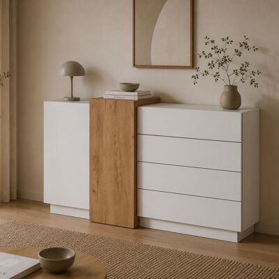 DMORA Credenza Hadarari, Madia 4 Cassetti, 2 Ripiani, Apertura Battente, Scorrevole, 160x45x94h Cm Bianco DMORA Credenza Hadarari, Madia 4 Cassetti, 2 Ripiani, Apertura Battente, Scorrevole, 160x45x94h Cm Bianco