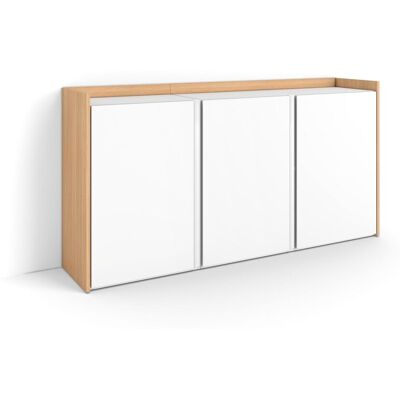 SKRAUT HOME - Credenza, Mobile, Cucina, Madia, Mobile Ingresso, 156x35x80cm, 3 Porte, Grande Stoccaggio, Stile Moderno, Bianco E Rovere Soft SKRAUT HOME - Credenza, Mobile, Cucina, Madia, Mobile Ingresso, 156x35x80cm, 3 Porte, Grande Stoccaggio, Stile Moderno, Bianco E Rovere Soft