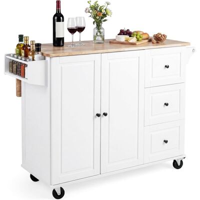 COSTWAY Carrello Da Cucina In Legno,con Ripiano Ribaltabile,ruote,3 Cassetti E Armadietto COSTWAY Carrello Da Cucina In Legno,con Ripiano Ribaltabile,ruote,3 Cassetti E Armadietto