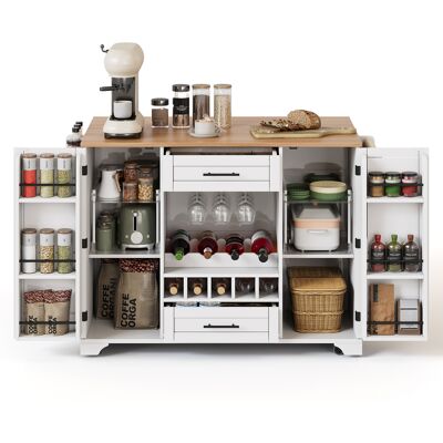 STILVORA Carrello Da Cucina Con 2 Ante, 2 Cassetti, Piano Ribaltabile, Portabottiglie E Portasciugamani, 138x45(70)x92 Cm STILVORA Carrello Da Cucina Con 2 Ante, 2 Cassetti, Piano Ribaltabile, Portabottiglie E Portasciugamani, 138x45(70)x92 Cm