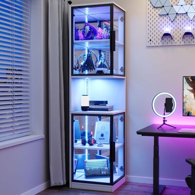 HAUSS SPOLE Vetrina Espositiva A Led 42x44x205 Cm Con Ante In Vetro, Specchio, Vani A Giorno, Bianca HAUSS SPOLE Vetrina Espositiva A Led 42x44x205 Cm Con Ante In Vetro, Specchio, Vani A Giorno, Bianca
