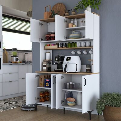 DMORA Credenza Ceccano, Madia 7 Ripiani, 8 Vani, 8 Ante, 120x40x184h Cm Bianco DMORA Credenza Ceccano, Madia 7 Ripiani, 8 Vani, 8 Ante, 120x40x184h Cm Bianco