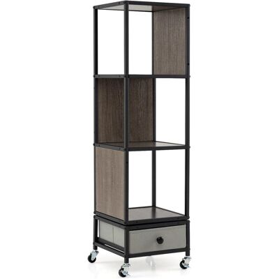 COSTWAY Libreria Girevole A 4 Ripiani,cassetto In Tessuto Rimovibile E Ruote,30x30x111 Cm,grigio COSTWAY Libreria Girevole A 4 Ripiani,cassetto In Tessuto Rimovibile E Ruote,30x30x111 Cm,grigio