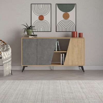 GIORDANOSHOP Madia Moderna Credenza Fiona 150x36x82 Cm Design Anta Obliqua Grigio Retrò E Zaffiro Di Quercia GIORDANOSHOP Madia Moderna Credenza Fiona 150x36x82 Cm Design Anta Obliqua Grigio Retrò E Zaffiro Di Quercia