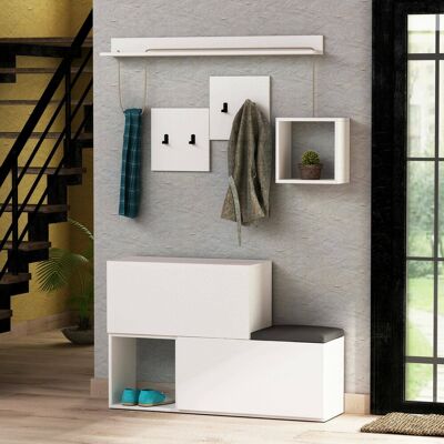 DMORA Mobile Da Ingresso Lariana, 8 Paia, 2 Ripiani, Appendiabiti, 120x17x76h Cm Bianco DMORA Mobile Da Ingresso Lariana, 8 Paia, 2 Ripiani, Appendiabiti, 120x17x76h Cm Bianco