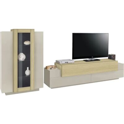 TOPQUALITY FURNITURE Parete Attrezzata Soggiorno 280 Cm Porta Tv Vetrina Legno Beige Rovere TOPQUALITY FURNITURE Parete Attrezzata Soggiorno 280 Cm Porta Tv Vetrina Legno Beige Rovere