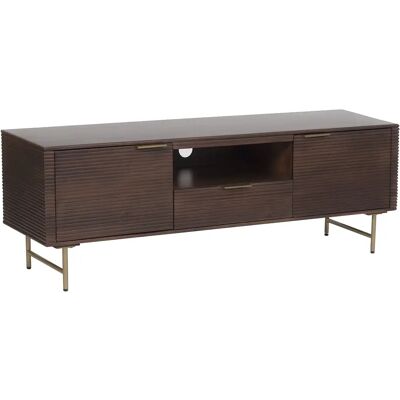 Unique Mobile Tv 2 Ante, 1 Cassetto E 1 Nicchia In Legno Di Mango E Metallo Dorato Naturale Scuro - Sordana Di Maison Céphy Unique Mobile Tv 2 Ante, 1 Cassetto E 1 Nicchia In Legno Di Mango E Metallo Dorato Naturale Scuro - Sordana Di Maison Céphy