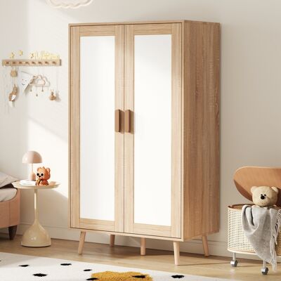 LONELYO Armadio A 2 Ante Armadio Per Bambini 80x46x141,5 Cm Con Asta Appendiabiti E Ripiano Stile Moderno Legno Naturale E Bianco LONELYO Armadio A 2 Ante Armadio Per Bambini 80x46x141,5 Cm Con Asta Appendiabiti E Ripiano Stile Moderno Legno Naturale E Bianco