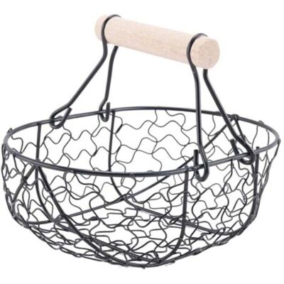 FOCTRO Cesto Retro Con Manico In Legno E Struttura In Metallo, Porta Tutto Per Verdure, Uova E Alimenti, Organizer Pratico Nero. FOCTRO Cesto Retro Con Manico In Legno E Struttura In Metallo, Porta Tutto Per Verdure, Uova E Alimenti, Organizer Pratico Nero.