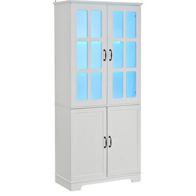 STILVORA Vetrina Contenitore Con 4 Ante E 5 Ripiani, Ante In Vetro Retinato Per Soggiorno O Cucina, In Truciolare, Bianco STILVORA Vetrina Contenitore Con 4 Ante E 5 Ripiani, Ante In Vetro Retinato Per Soggiorno O Cucina, In Truciolare, Bianco