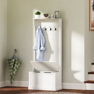 PZCC Appendiabiti Con Panca Porta Scarpe, 4 Ganci, Stile Moderno, 71,5x39,5x170 Cm, Bianco PZCC Appendiabiti Con Panca Porta Scarpe, 4 Ganci, Stile Moderno, 71,5x39,5x170 Cm, Bianco