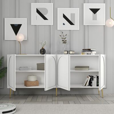 DMORA Credenza Torno, Madia 2 Ripiani, 4 Ante, 4 Vani, 180x35x80h Cm Bianco DMORA Credenza Torno, Madia 2 Ripiani, 4 Ante, 4 Vani, 180x35x80h Cm Bianco