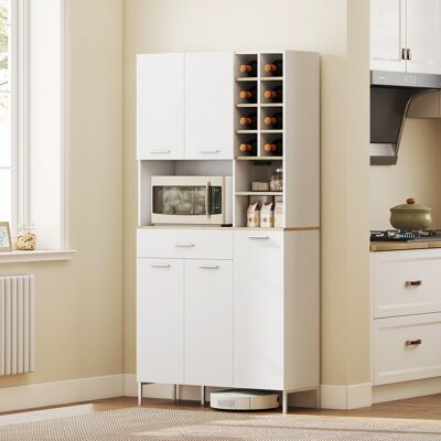 PZCC Mobile Da Cucina Con Ripiani A Giorno, Scomparti, Portabottiglie, Dispensa Con 5 Ante, Mdf, Bianco PZCC Mobile Da Cucina Con Ripiani A Giorno, Scomparti, Portabottiglie, Dispensa Con 5 Ante, Mdf, Bianco