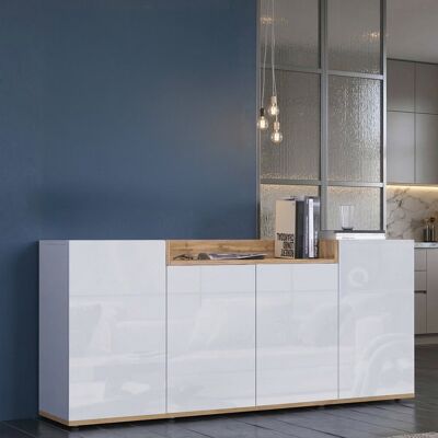 DMORA Credenza Swink, Madia 6 Ripiani, Apertura Battente Made In Italy, 4 Ante, 160x35x70h Cm Bianco Lucido DMORA Credenza Swink, Madia 6 Ripiani, Apertura Battente Made In Italy, 4 Ante, 160x35x70h Cm Bianco Lucido