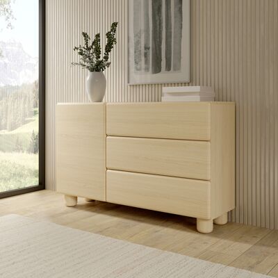 DMORA Credenza Hanerito, Madia 3 Cassetti, Un Ripiano, Apertura Battente, Scorrevole, 130x38x80h Cm Marrone Rovere DMORA Credenza Hanerito, Madia 3 Cassetti, Un Ripiano, Apertura Battente, Scorrevole, 130x38x80h Cm Marrone Rovere